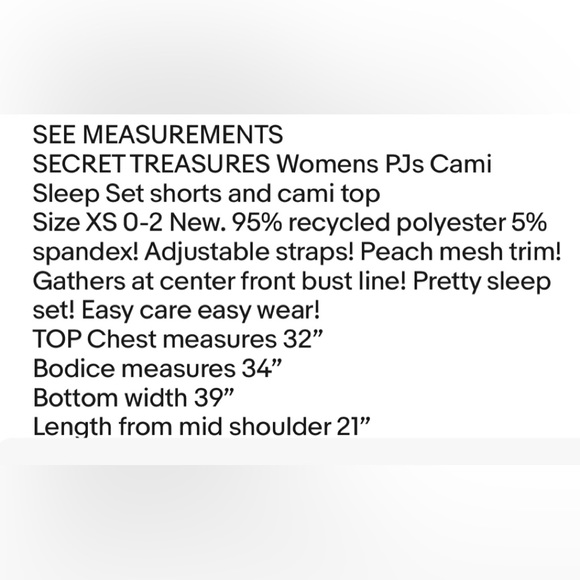 Womens SECRET TREASURES PJs Cami Sleep Set Size XS 0-2 Short And Cami Top New - Picture 6 of 7